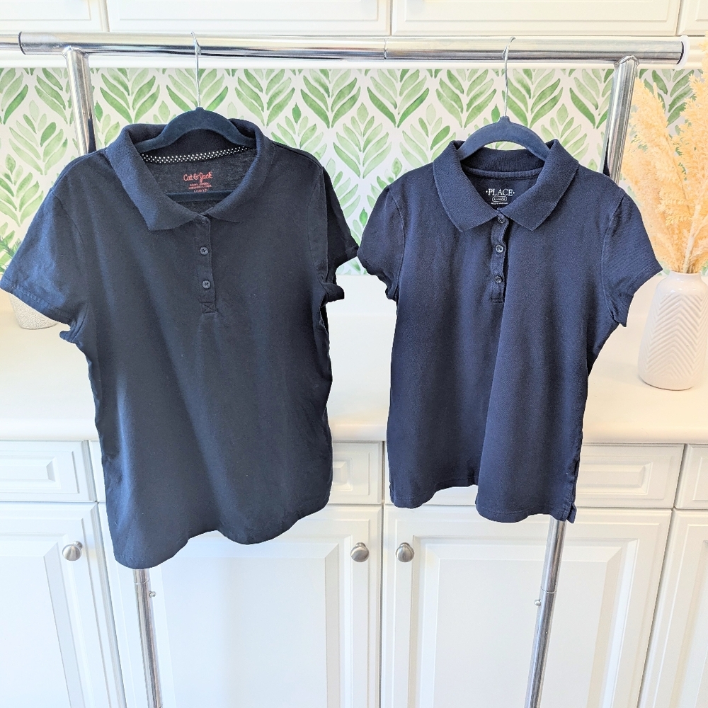 Set Of 2 Navy Blue Polo School Uniform Shirts Girl's 10/12 Large